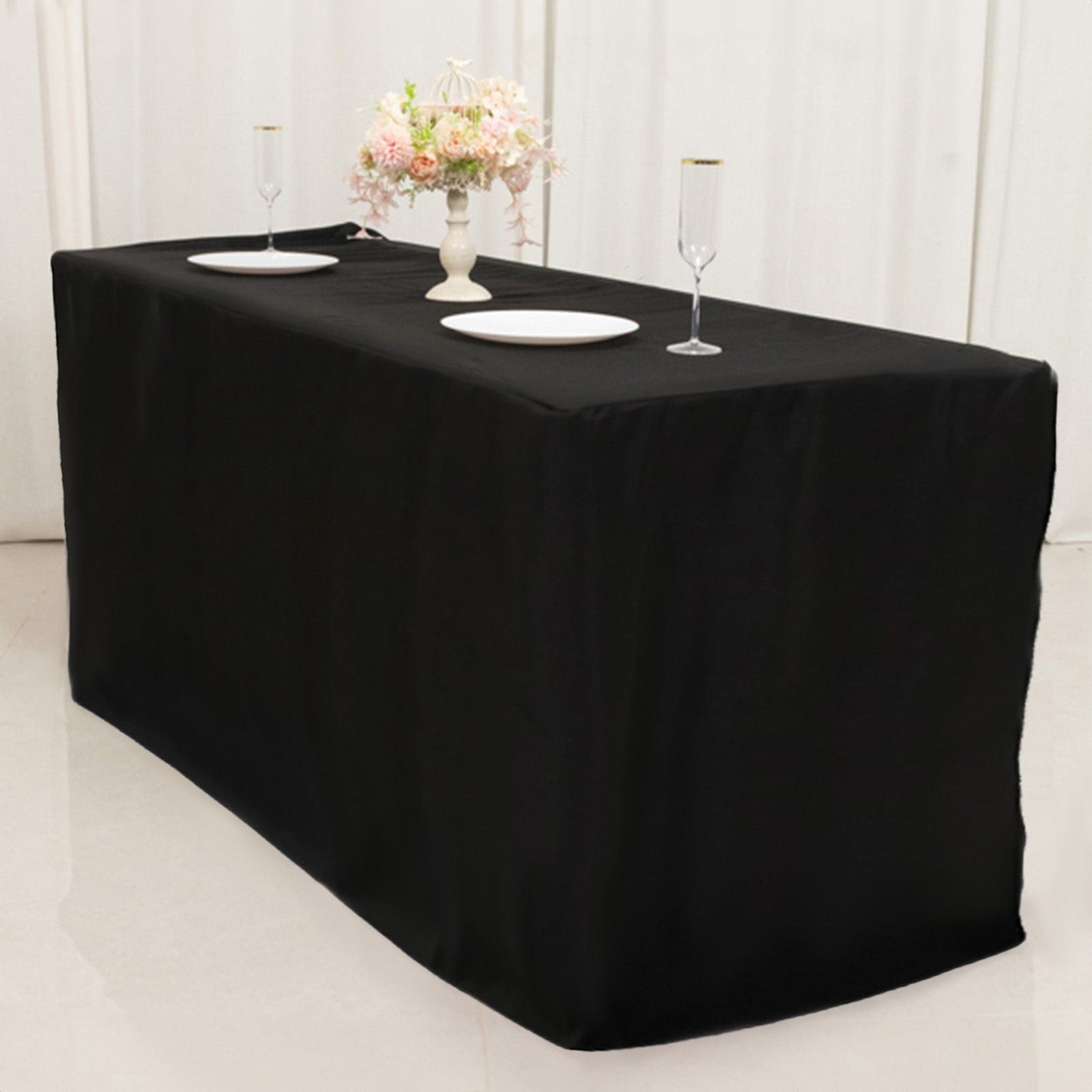 Black 24x42 in Fitted Polyester Rectangular Tablecloth