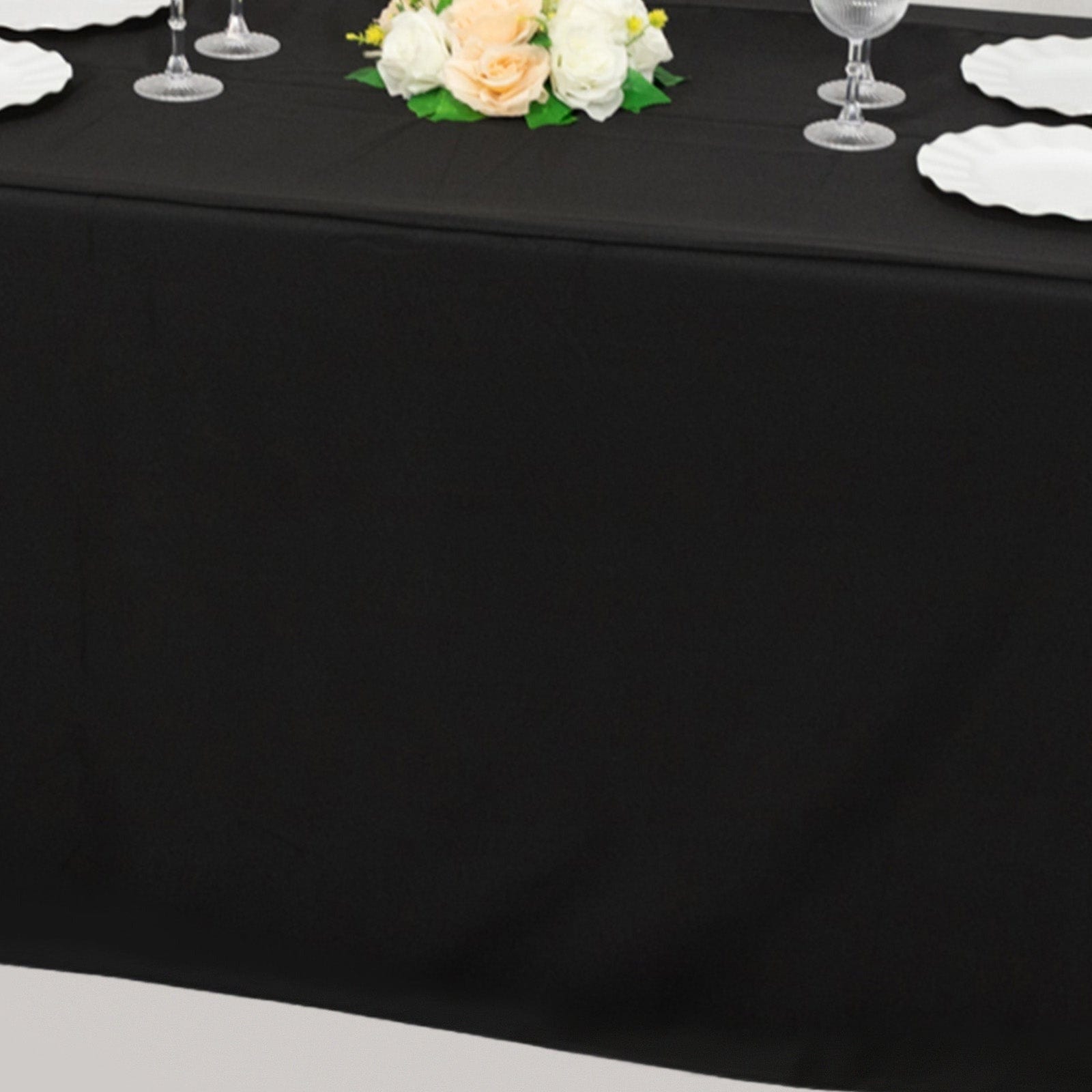 Black 24x42 in Fitted Polyester Rectangular Tablecloth