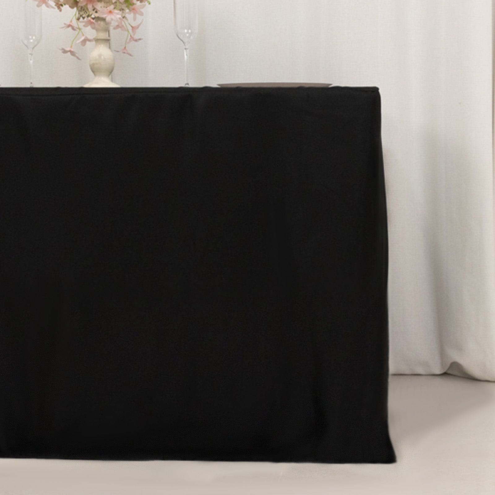 Black 24x42 in Fitted Polyester Rectangular Tablecloth