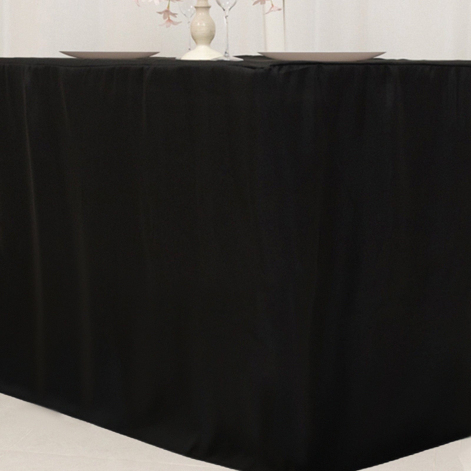Black 24x42 in Fitted Polyester Rectangular Tablecloth