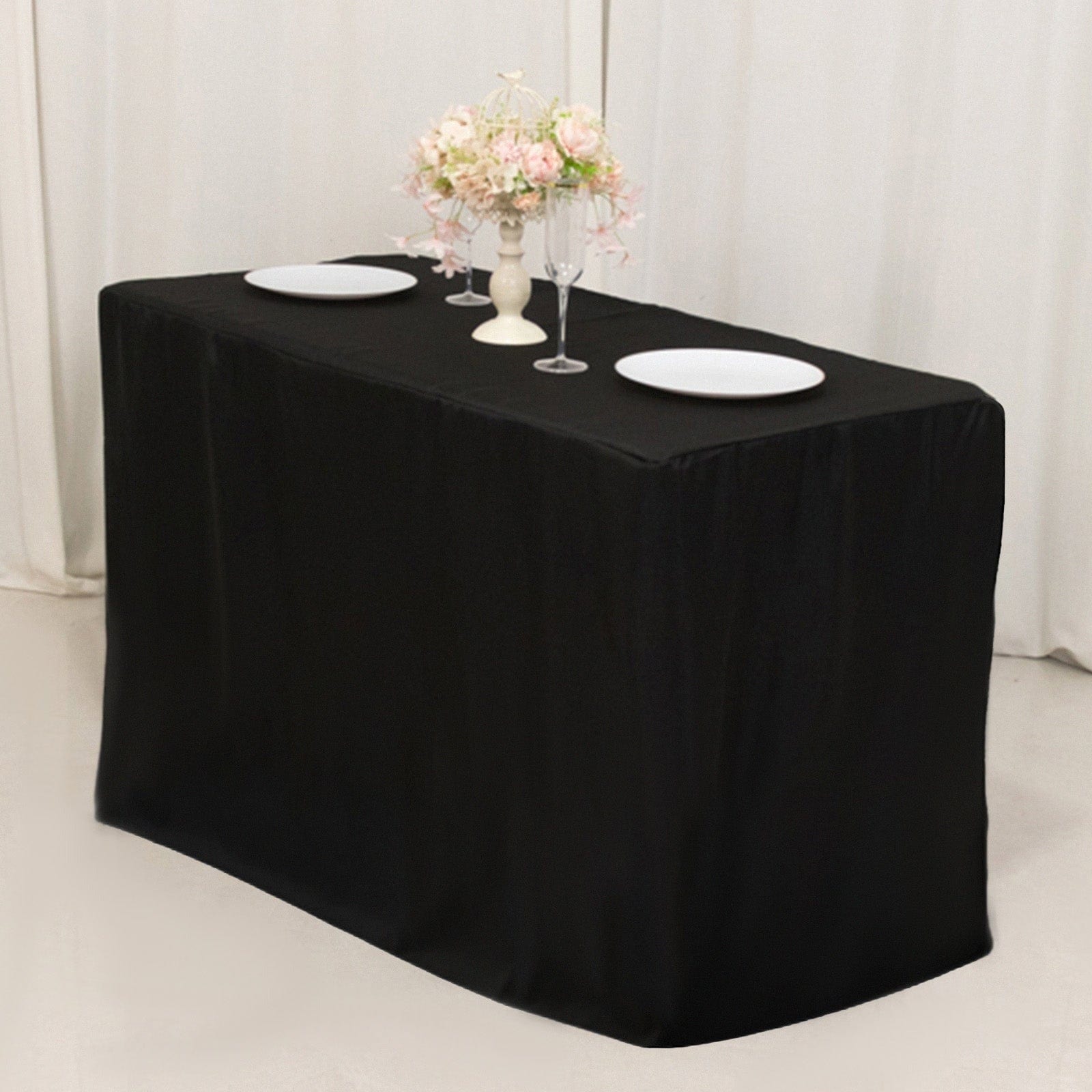 Black 24x42 in Fitted Polyester Rectangular Tablecloth