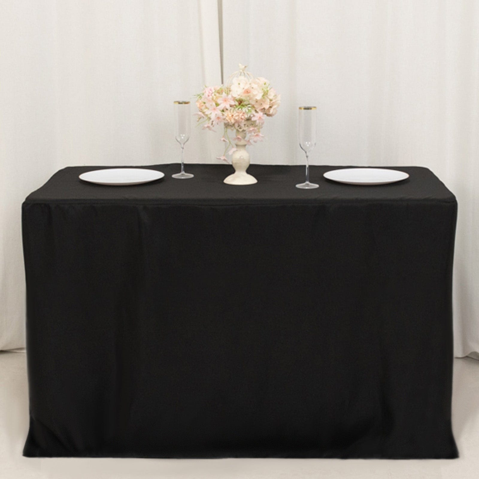 Black 24x42 in Fitted Polyester Rectangular Tablecloth