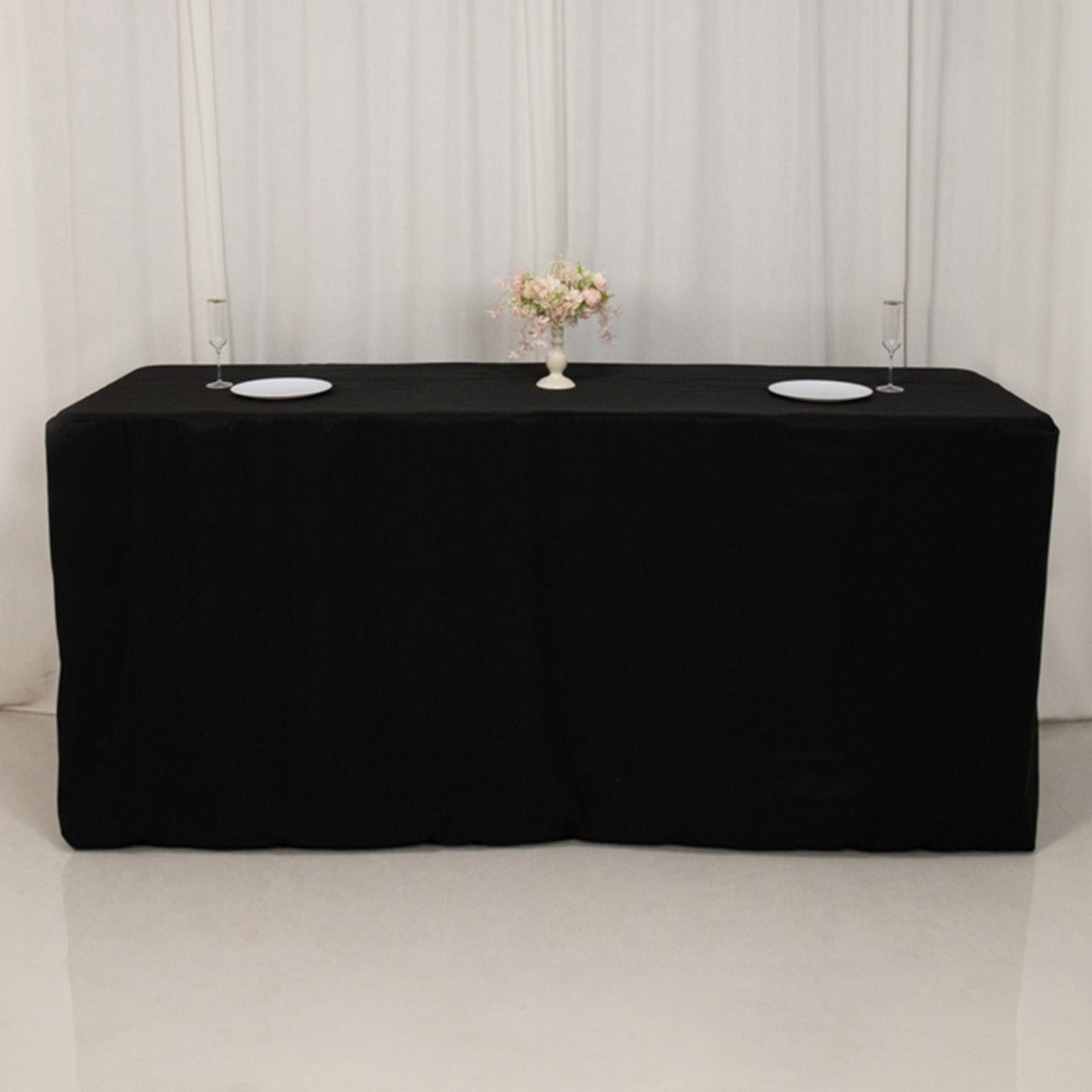 Black 24x42 in Fitted Polyester Rectangular Tablecloth
