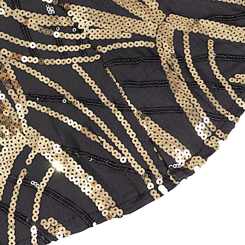 Black and Gold Cocktail Spandex Table Cover with Wave Embroidered Sequins