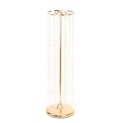 4 Gold 32 in Metal Flower Stand Vases with Hanging Crystal Beads