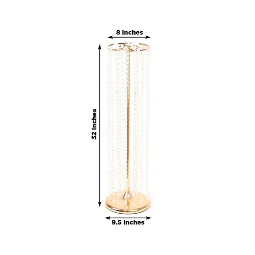 4 Gold 32 in Metal Flower Stand Vases with Hanging Crystal Beads
