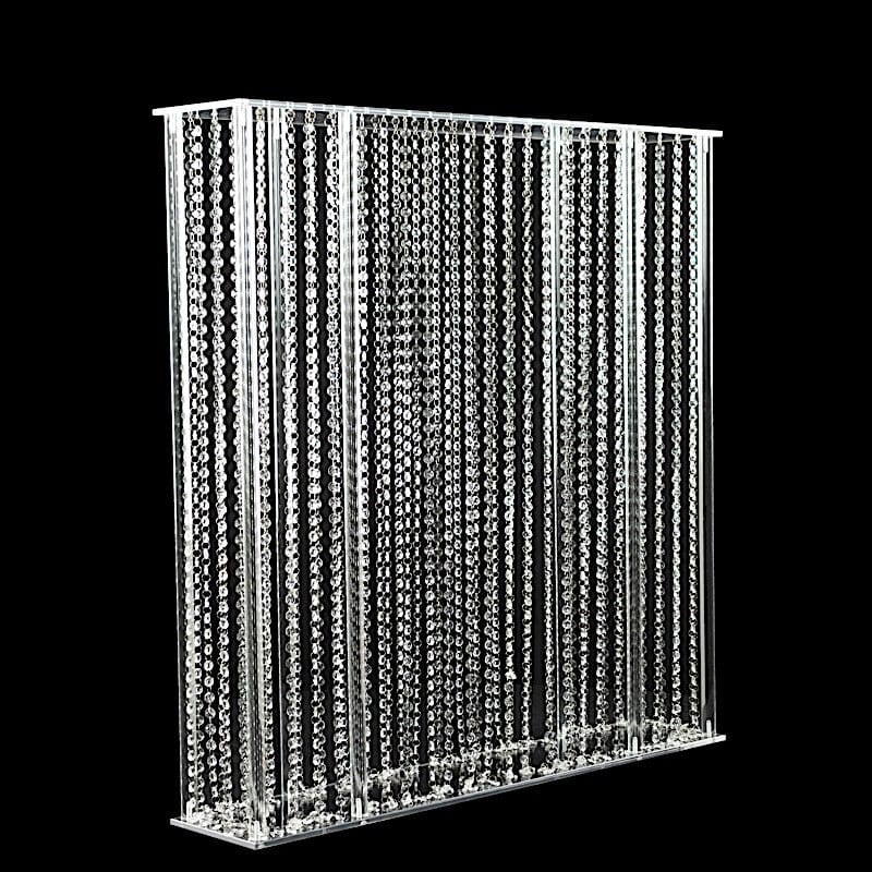 Clear 40x40 in Rectangle Acrylic Wedding Centerpiece Stand with Hanging Crystal Beads