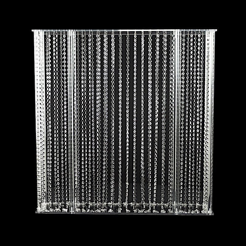 Clear 40x40 in Rectangle Acrylic Wedding Centerpiece Stand with Hanging Crystal Beads