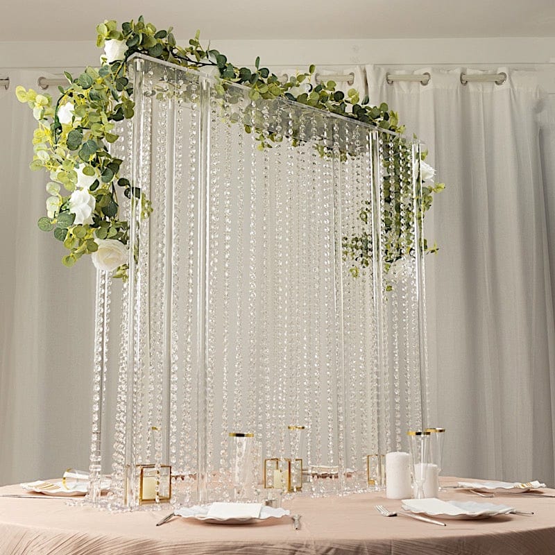 Clear 40x40 in Rectangle Acrylic Wedding Centerpiece Stand with Hanging Crystal Beads