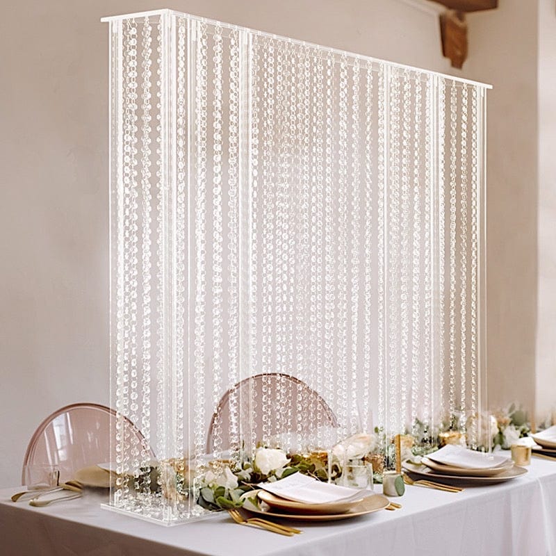 Clear 40x40 in Rectangle Acrylic Wedding Centerpiece Stand with Hanging Crystal Beads