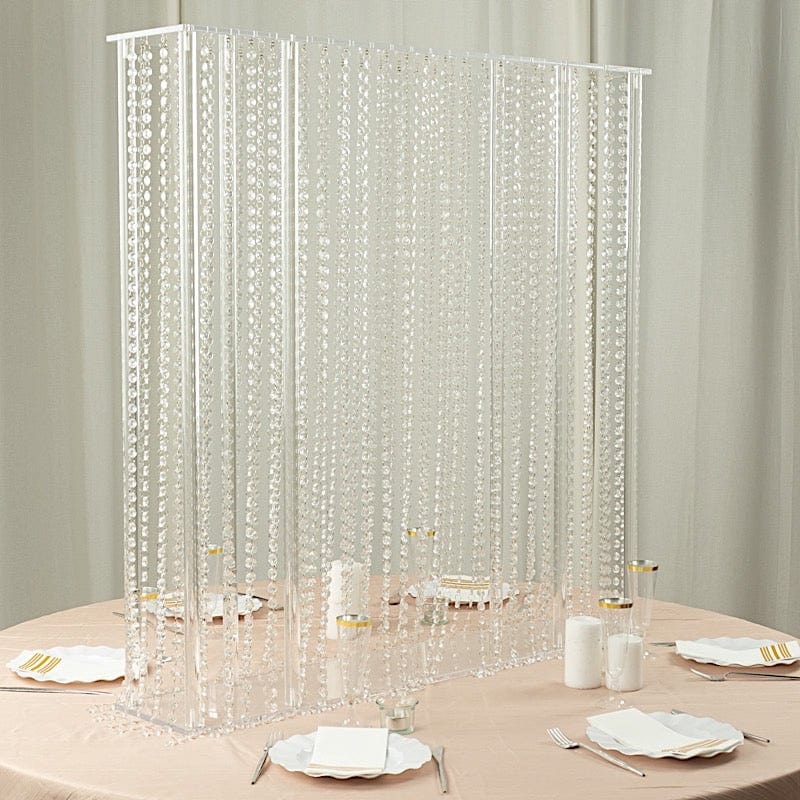 Clear 40x40 in Rectangle Acrylic Wedding Centerpiece Stand with Hanging Crystal Beads