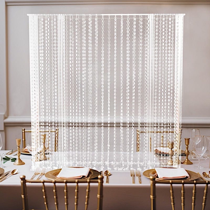 Clear 40x40 in Rectangle Acrylic Wedding Centerpiece Stand with Hanging Crystal Beads