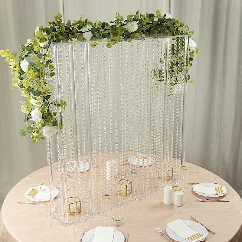 Clear 40x40 in Rectangle Acrylic Wedding Centerpiece Stand with Hanging Crystal Beads