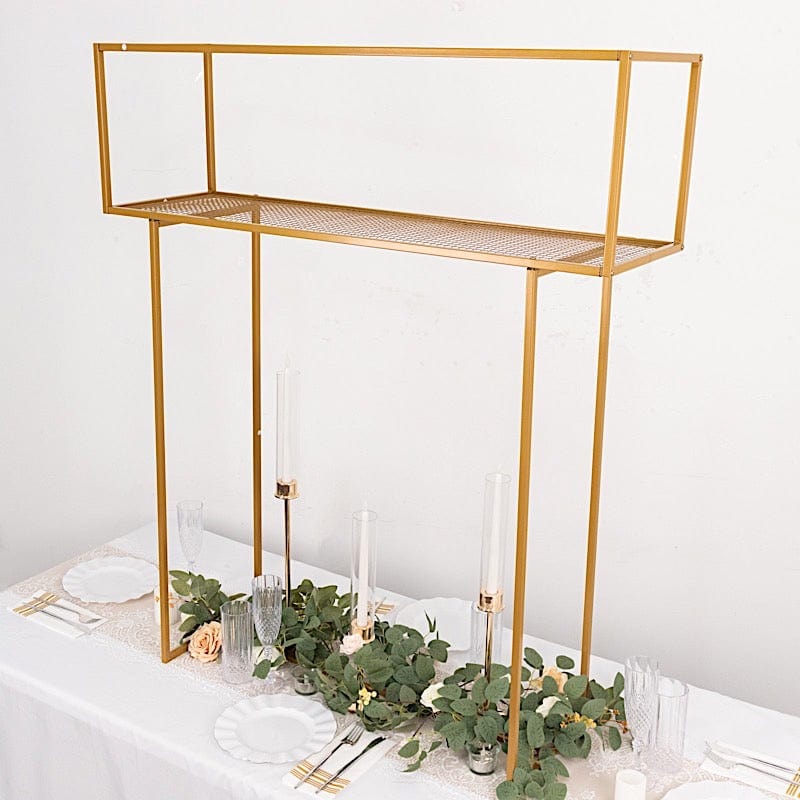 Rectangular Decorative Stand Gold 48 in Tall Rectangle Top Metal Floral Display Stand Centerpiece ...