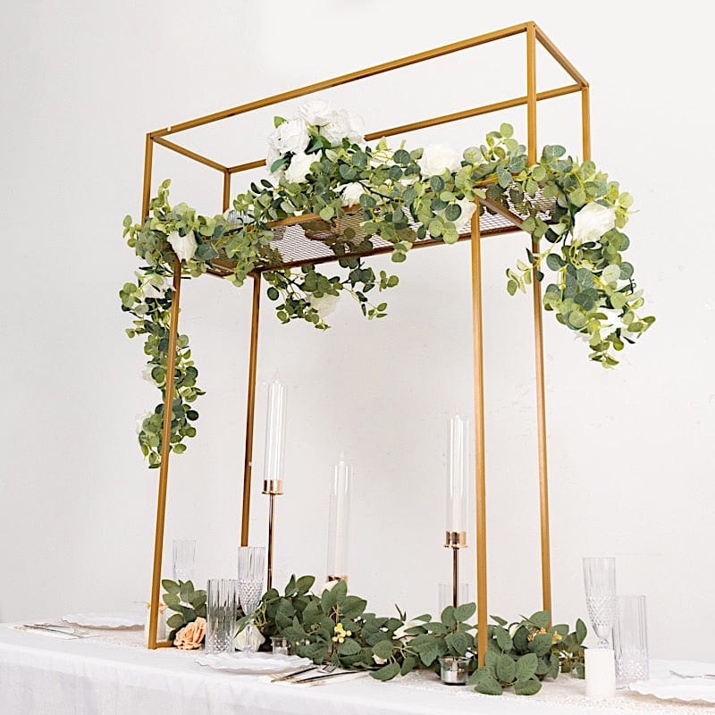 Gold 48 in Tall Rectangle Top Metal Floral Display Stand Centerpiece