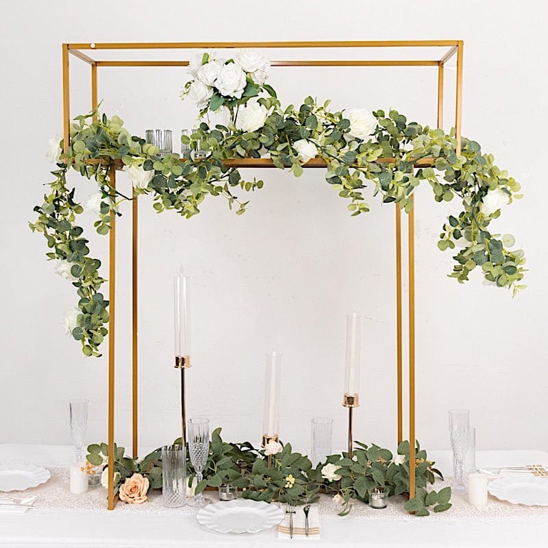 Gold 48 in Tall Rectangle Top Metal Floral Display Stand Centerpiece