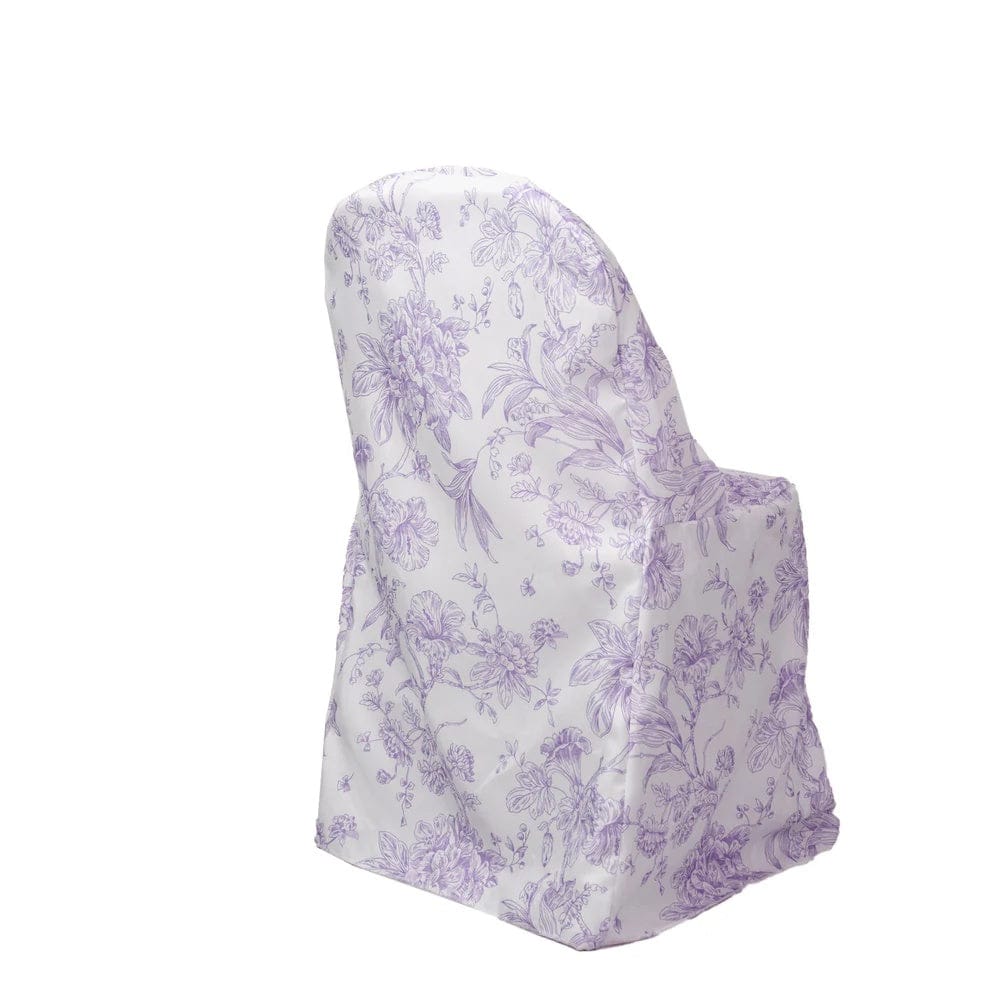 10 White Polyester Folding Chair Covers with French Toile Pattern