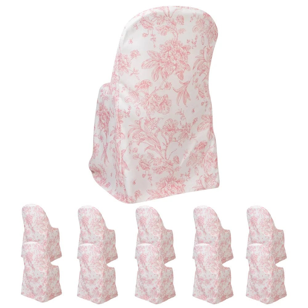 10 White Polyester Folding Chair Covers with French Toile Pattern