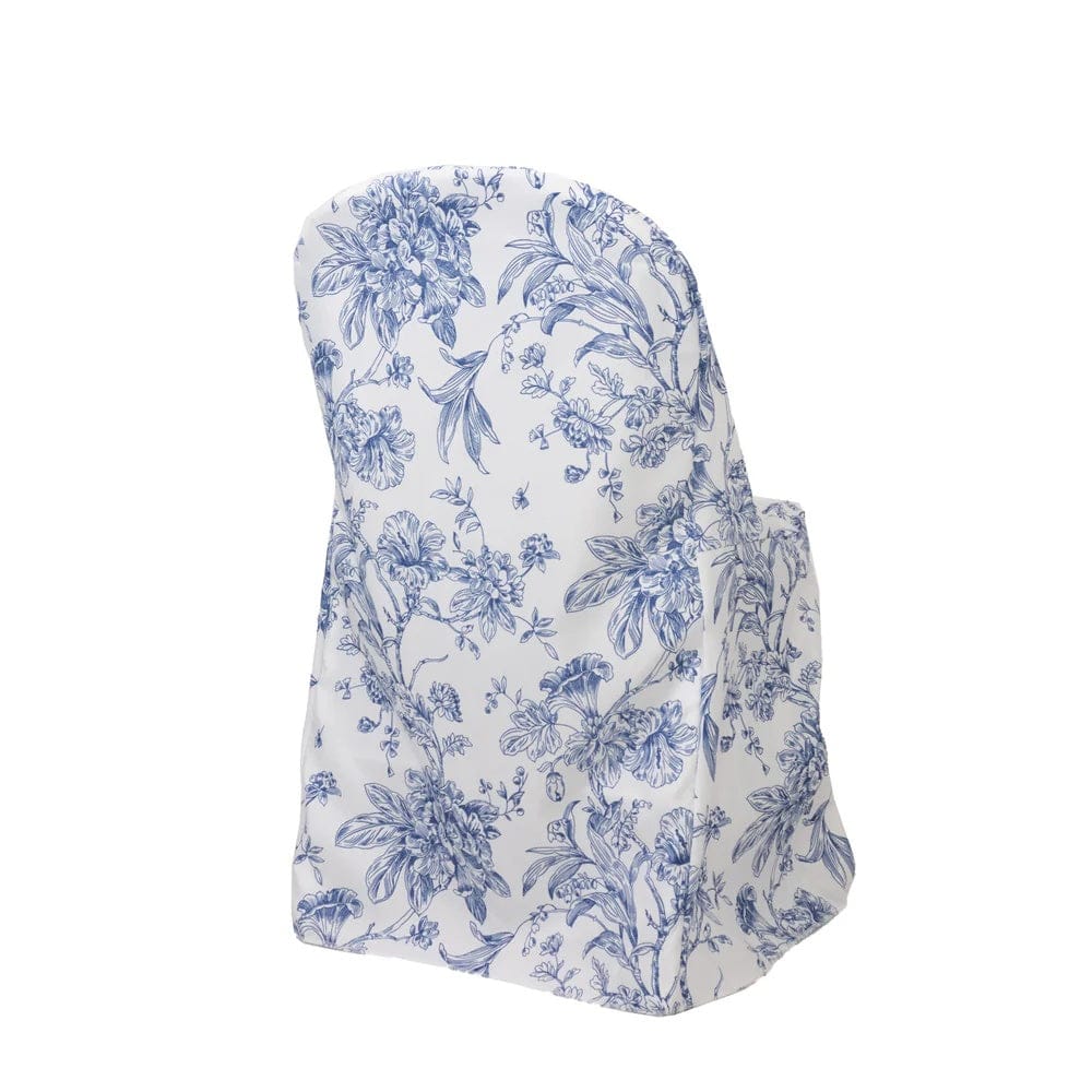 10 White Polyester Folding Chair Covers with French Toile Pattern