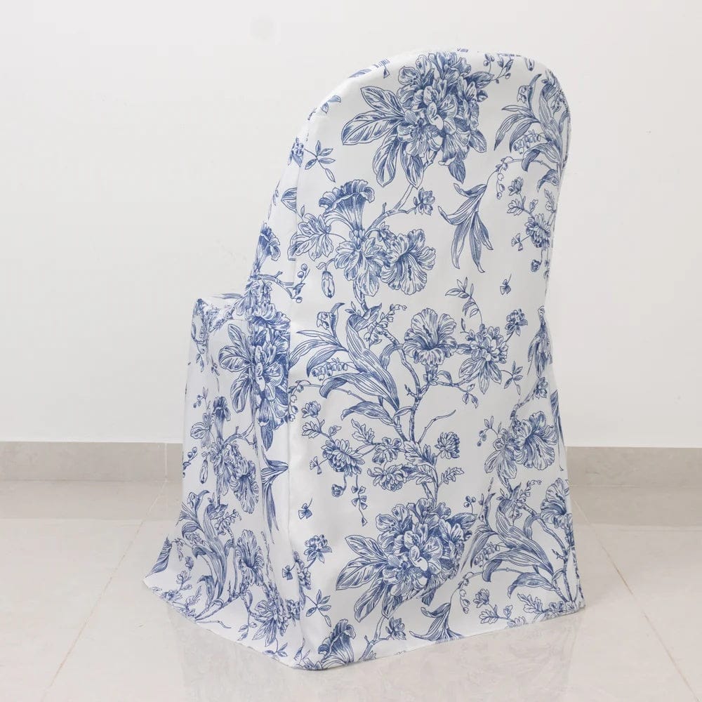 10 White Polyester Folding Chair Covers with French Toile Pattern