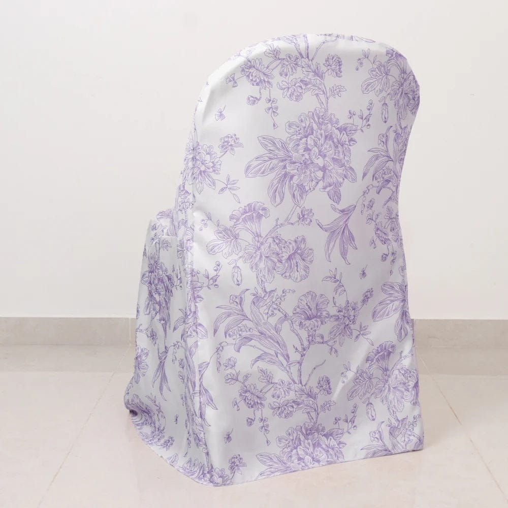 10 White Polyester Folding Chair Covers with French Toile Pattern