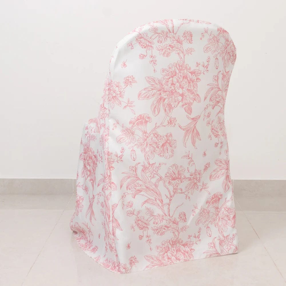 10 White Polyester Folding Chair Covers with French Toile Pattern