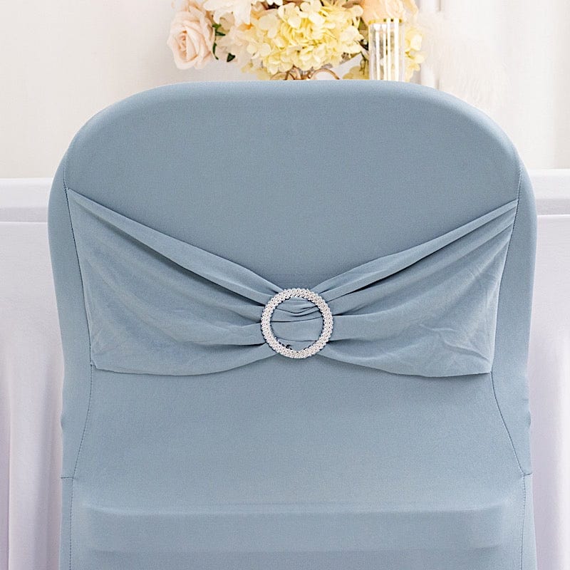 Spandex Folding Chair Cover Silver Rhinestone Buckled Sash Band