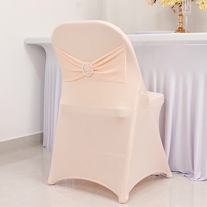 Spandex Folding Chair Cover Silver Rhinestone Buckled Sash Band