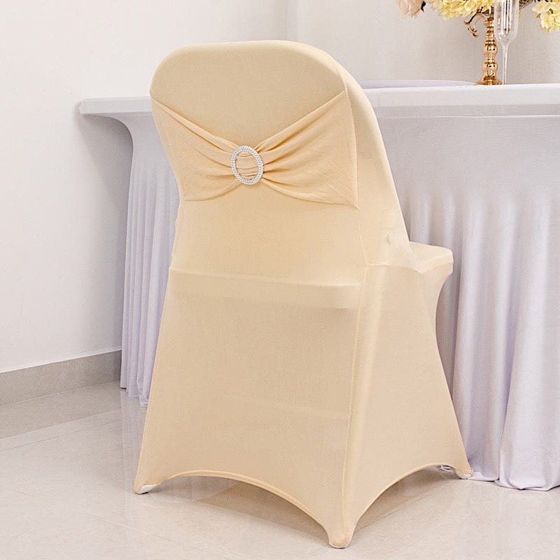 Spandex Folding Chair Cover Silver Rhinestone Buckled Sash Band