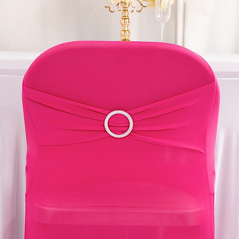 Spandex Folding Chair Cover Silver Rhinestone Buckled Sash Band