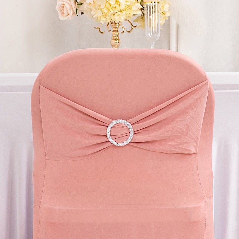 Spandex Folding Chair Cover Silver Rhinestone Buckled Sash Band