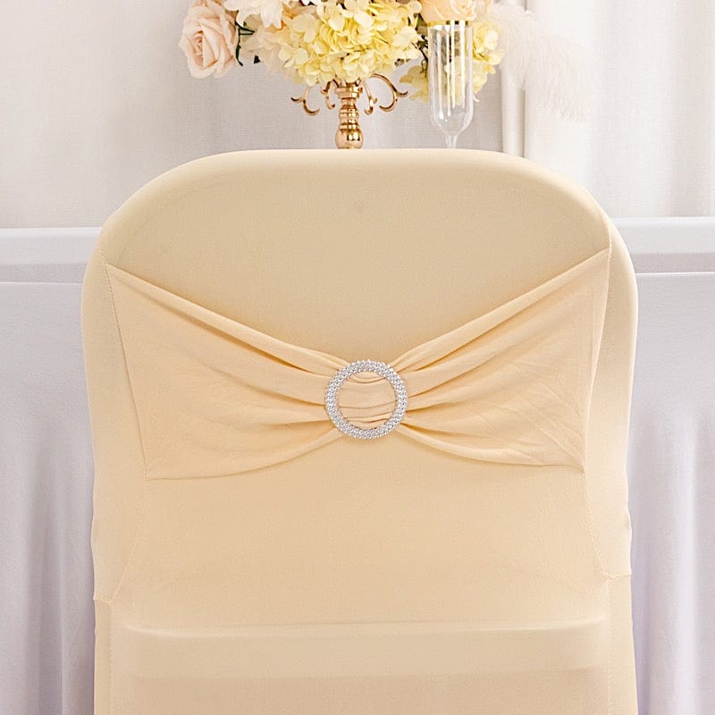 Spandex Folding Chair Cover Silver Rhinestone Buckled Sash Band