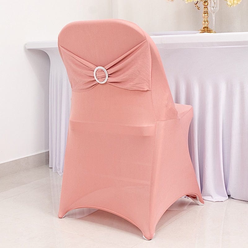 Spandex Folding Chair Cover Silver Rhinestone Buckled Sash Band