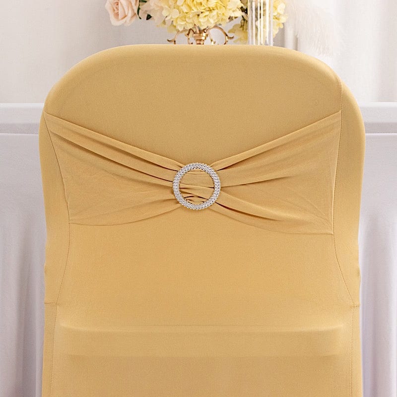 Spandex Folding Chair Cover Silver Rhinestone Buckled Sash Band