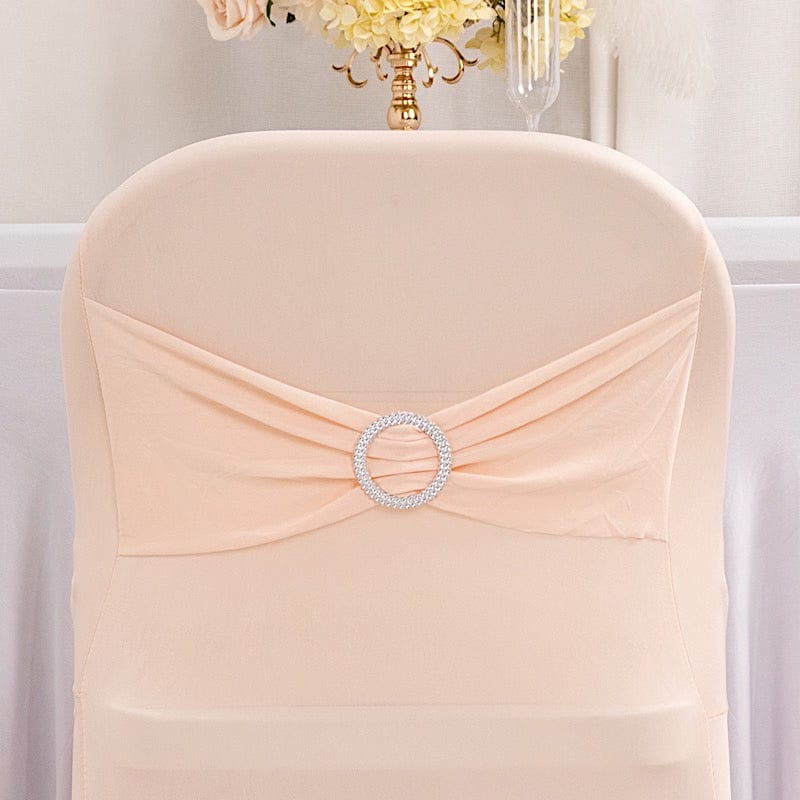 Spandex Folding Chair Cover Silver Rhinestone Buckled Sash Band