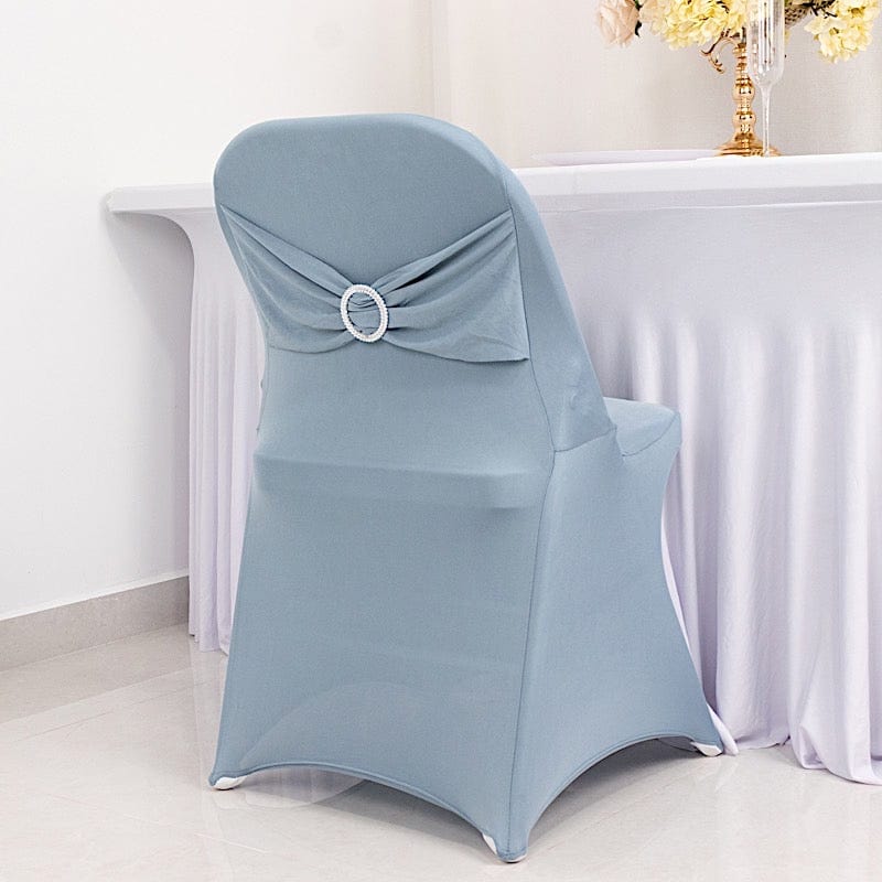 Spandex Folding Chair Cover Silver Rhinestone Buckled Sash Band