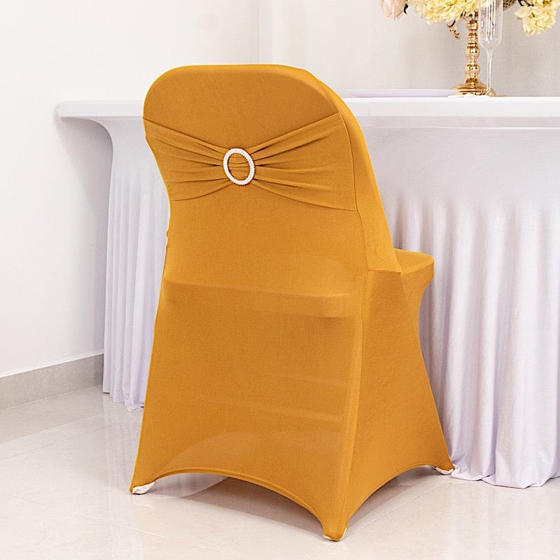 Spandex Folding Chair Cover Silver Rhinestone Buckled Sash Band