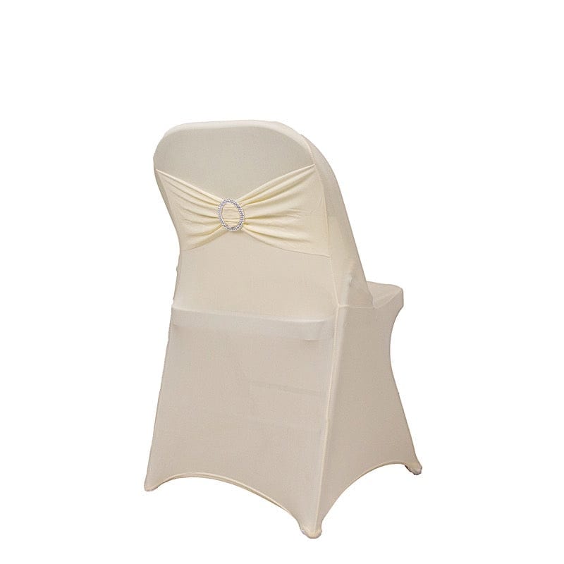 Spandex Folding Chair Cover Silver Rhinestone Buckled Sash Band