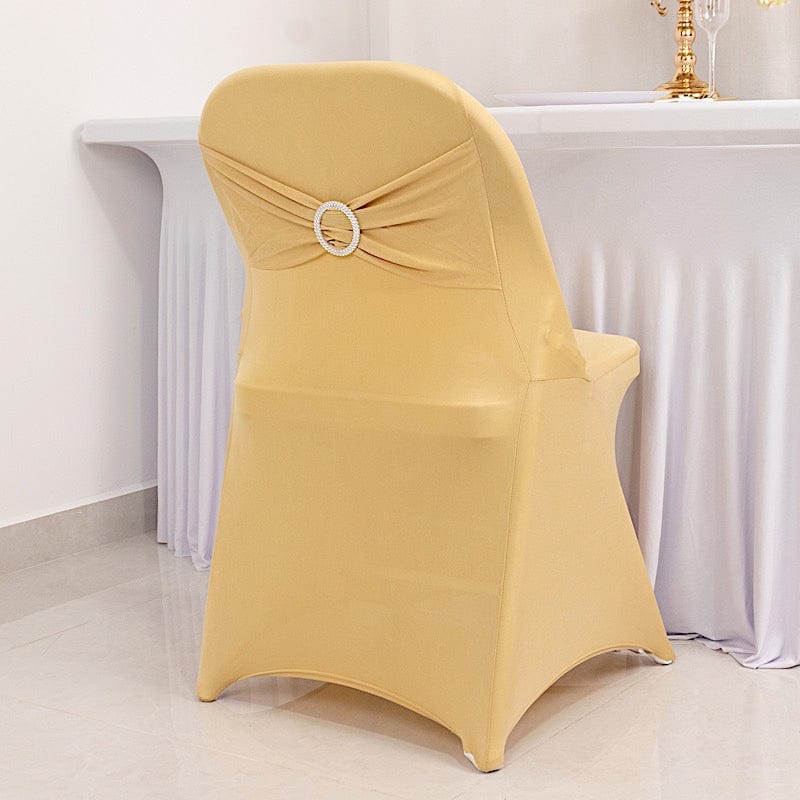 Spandex Folding Chair Cover Silver Rhinestone Buckled Sash Band