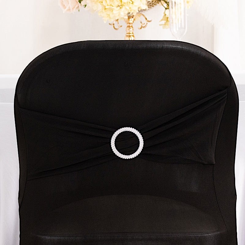 Spandex Folding Chair Cover Silver Rhinestone Buckled Sash Band