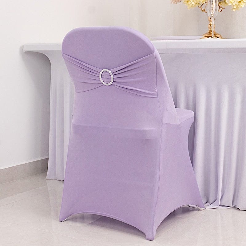 Spandex Folding Chair Cover Silver Rhinestone Buckled Sash Band