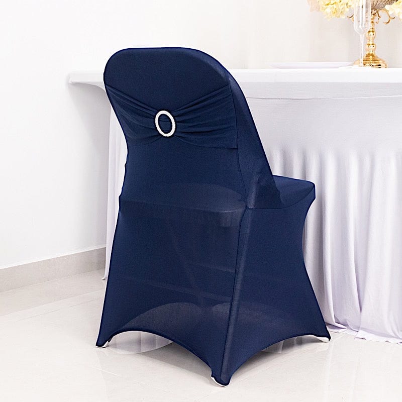 Spandex Folding Chair Cover Silver Rhinestone Buckled Sash Band