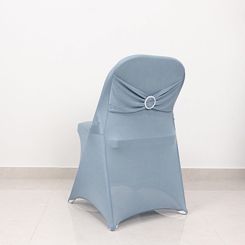 Spandex Folding Chair Cover Silver Rhinestone Buckled Sash Band