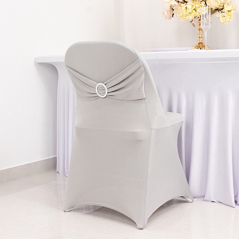 Spandex Folding Chair Cover Silver Rhinestone Buckled Sash Band