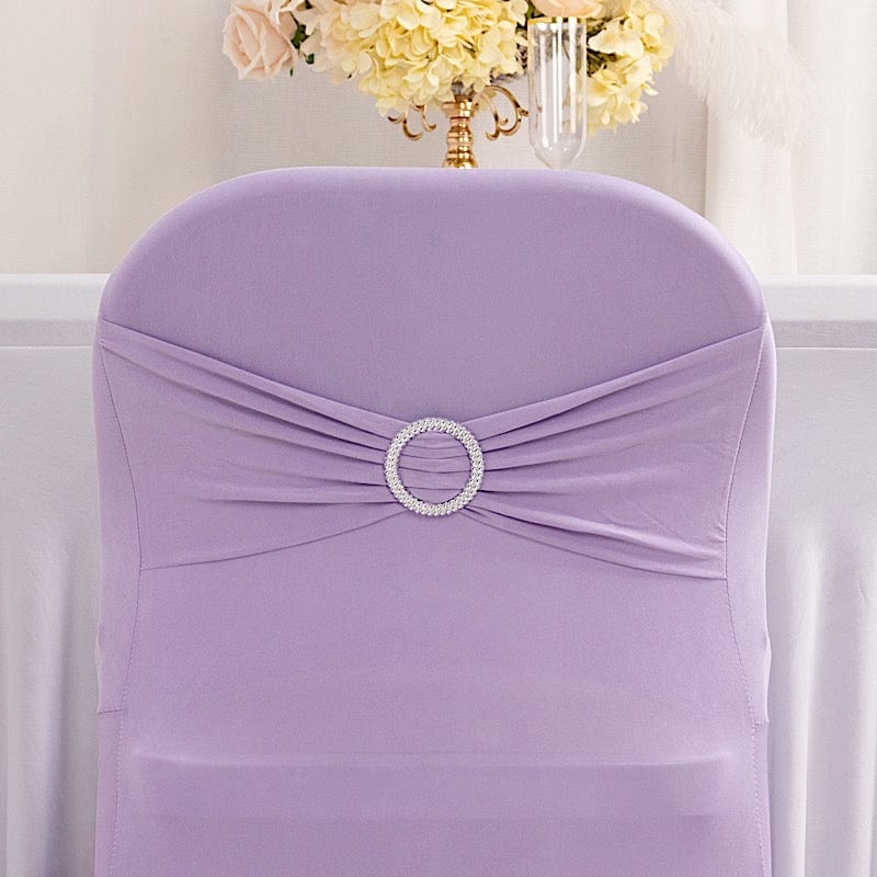 Spandex Folding Chair Cover Silver Rhinestone Buckled Sash Band