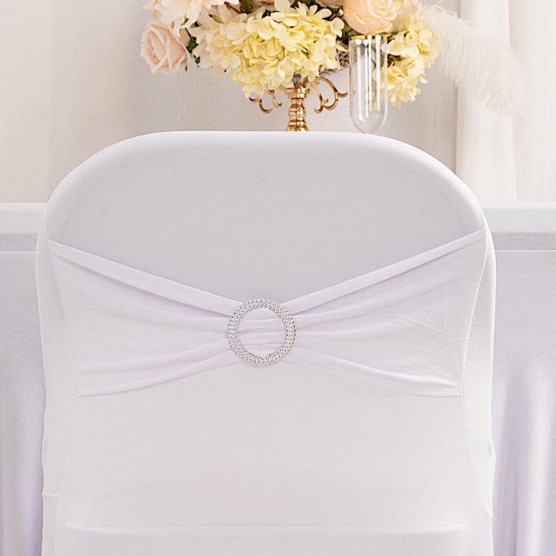 Spandex Folding Chair Cover Silver Rhinestone Buckled Sash Band