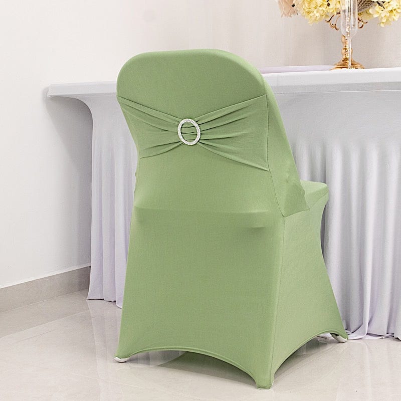 Spandex Folding Chair Cover Silver Rhinestone Buckled Sash Band