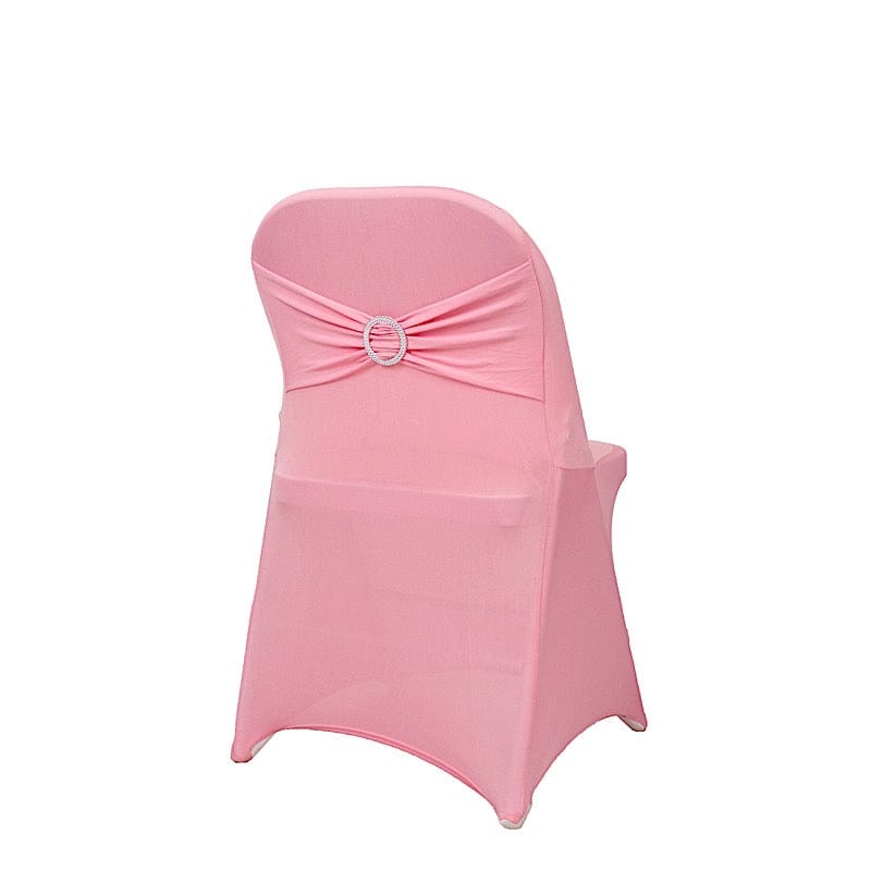 Spandex Folding Chair Cover Silver Rhinestone Buckled Sash Band