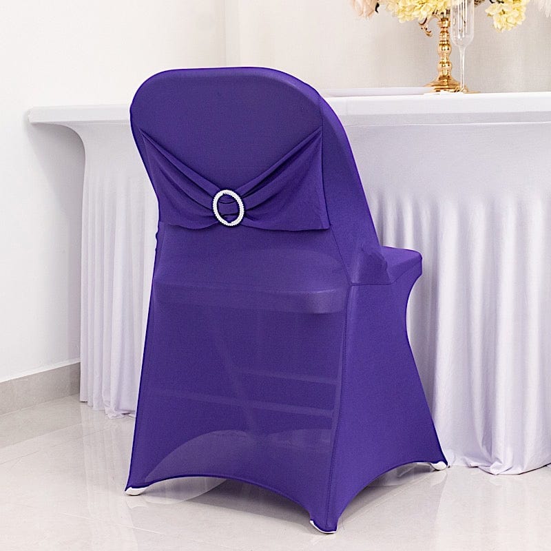 Spandex Folding Chair Cover Silver Rhinestone Buckled Sash Band