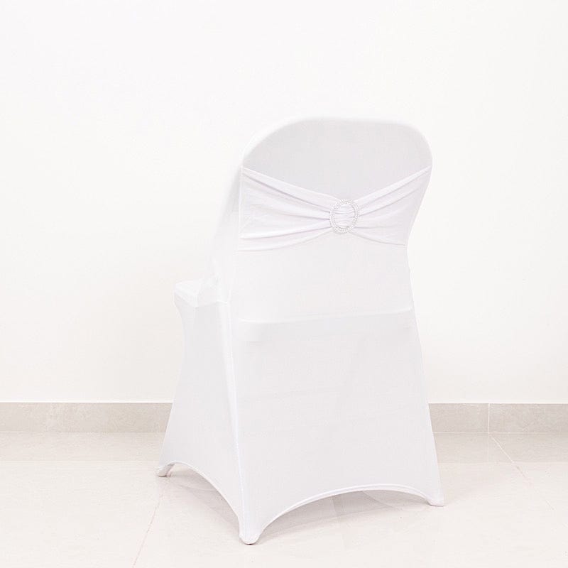 Spandex Folding Chair Cover Silver Rhinestone Buckled Sash Band